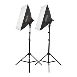 Kit de iluminación fluorescente Fovitec EZ incluye 2 Cajas Suavizadoras, 2 socket de 1 foco, 2 pedestales y estuche